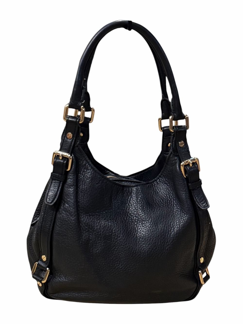 Michael Kors Black Pebbled Leather Shoulder Bag Gold Hardware Slouchy Hobo Purse - Picture 2 of 14